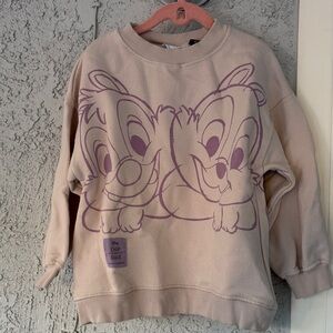 Zara Disney Kids Sweatshirt with Chip and Dale in Cream and Purple